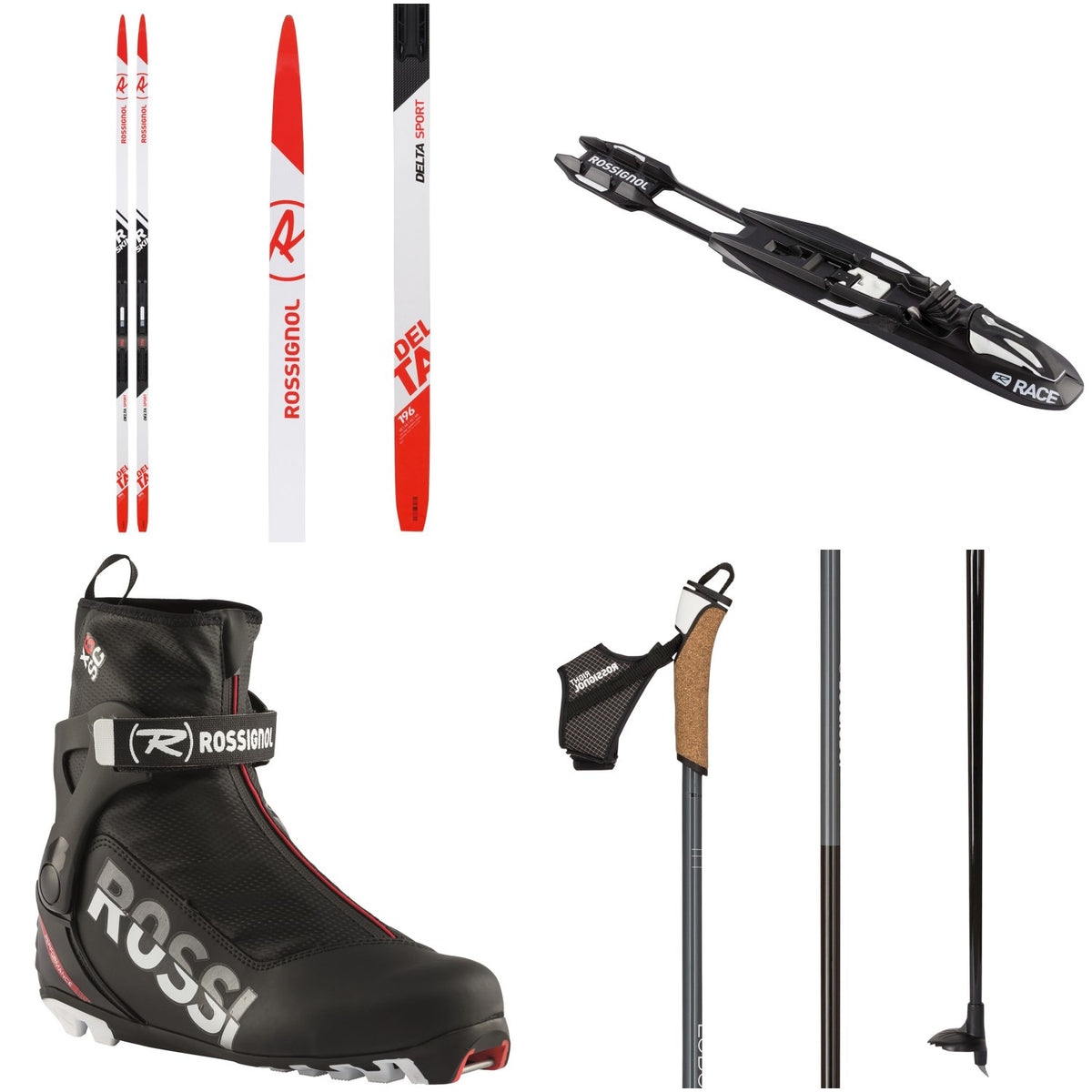 Rossignol Delta Sport R-Skin IFP Cross Country Skis + Race Bindings + X-6 SC Race Boots + Force 3 Poles 2021