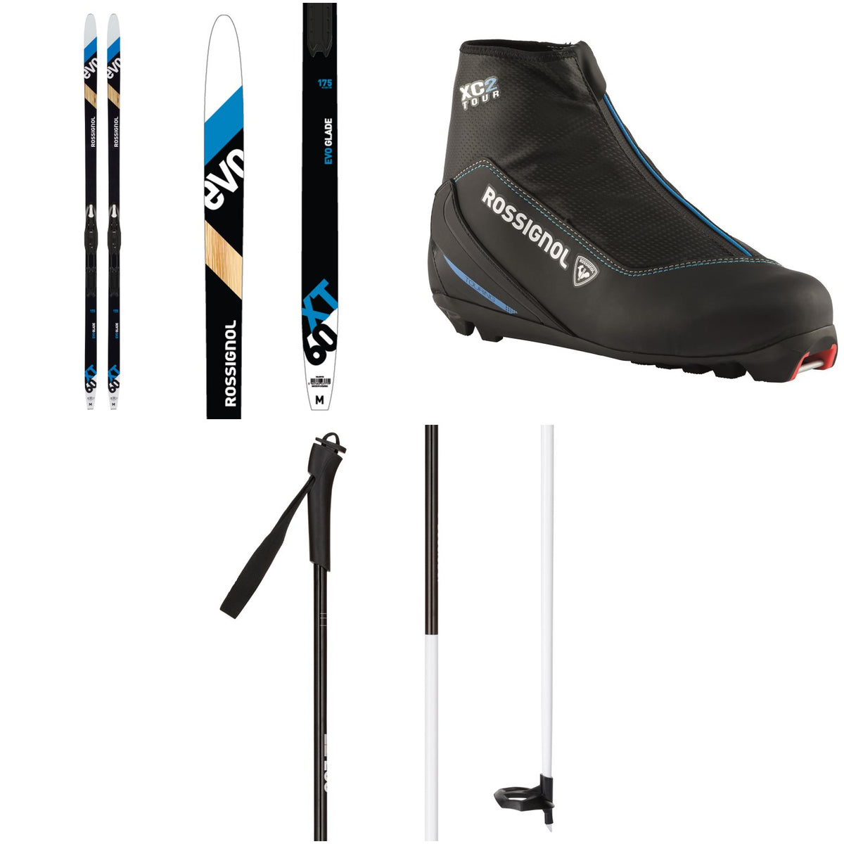 Rossignol Evo XT 60 Classic Cross Country Skis + Tour Step In Bindings + XC-2 FW Classic Cross Country Boots - Women's + Rossignol FT-500 Poles 2021