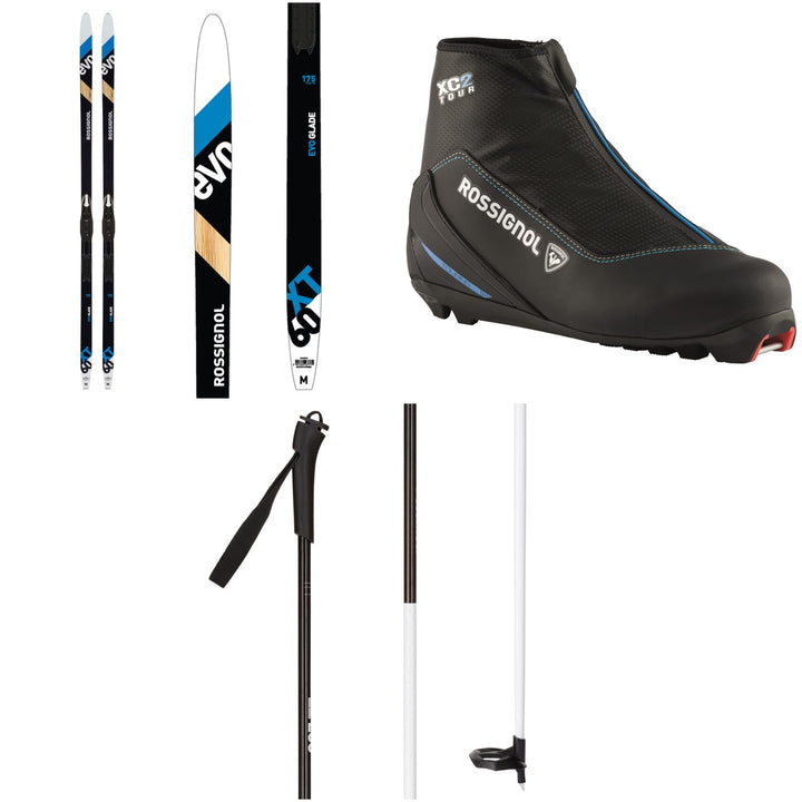 Rossignol Evo XT 60 Classic Cross Country Skis + Tour Step In Bindings + XC-2 FW Classic Cross Country Boots - Women's + Rossignol FT-500 Poles 2021