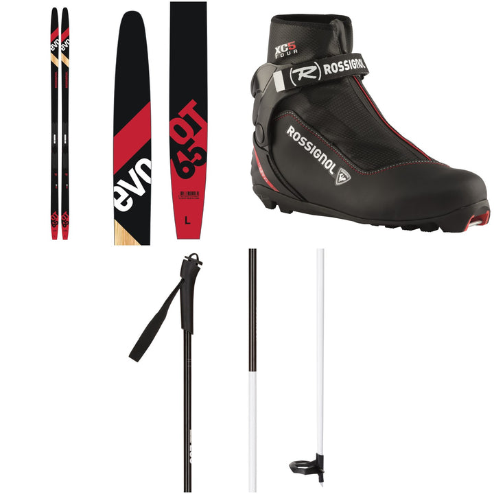 Rossignol Evo OT 65 Positrack Cross Country Skis + Control Step In Bindings 2021 + XC-5 Cross Country Boots + FT-500 Poles 2021
