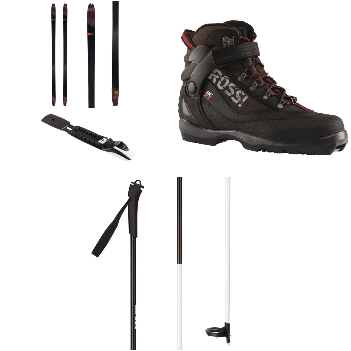 Rossignol BC 80 Positrack Cross Country Skis + BC Auto Bindings + BC X-5 Boots + FT-500 Poles 2021
