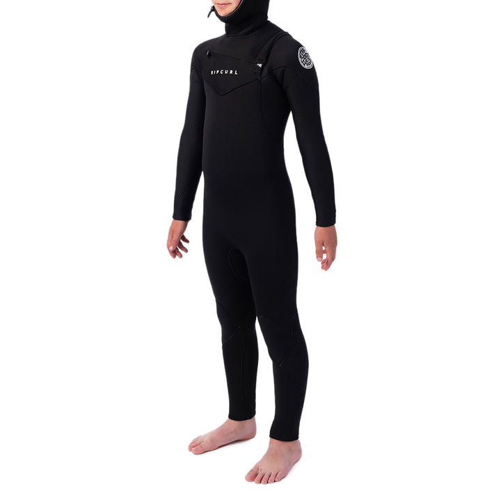 Rip Curl 5/4 Dawn Patrol Chest Zip Hooded Wetsuit - Boys' Black