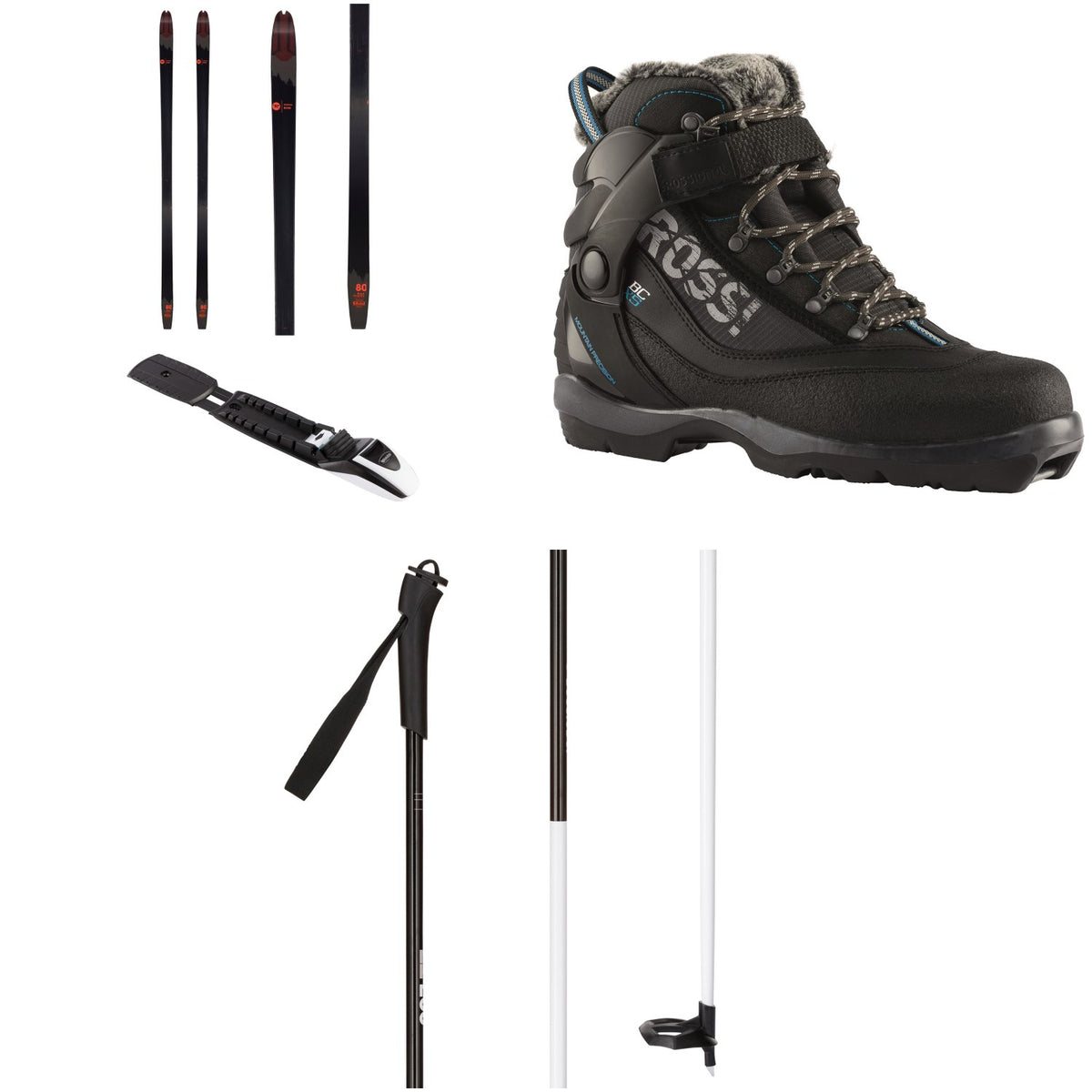 Rossignol BC 80 Positrack Cross Country Skis + BC Auto Bindings + BC 5 FW Backcountry Boots - Women's + FT-500 Poles 2021