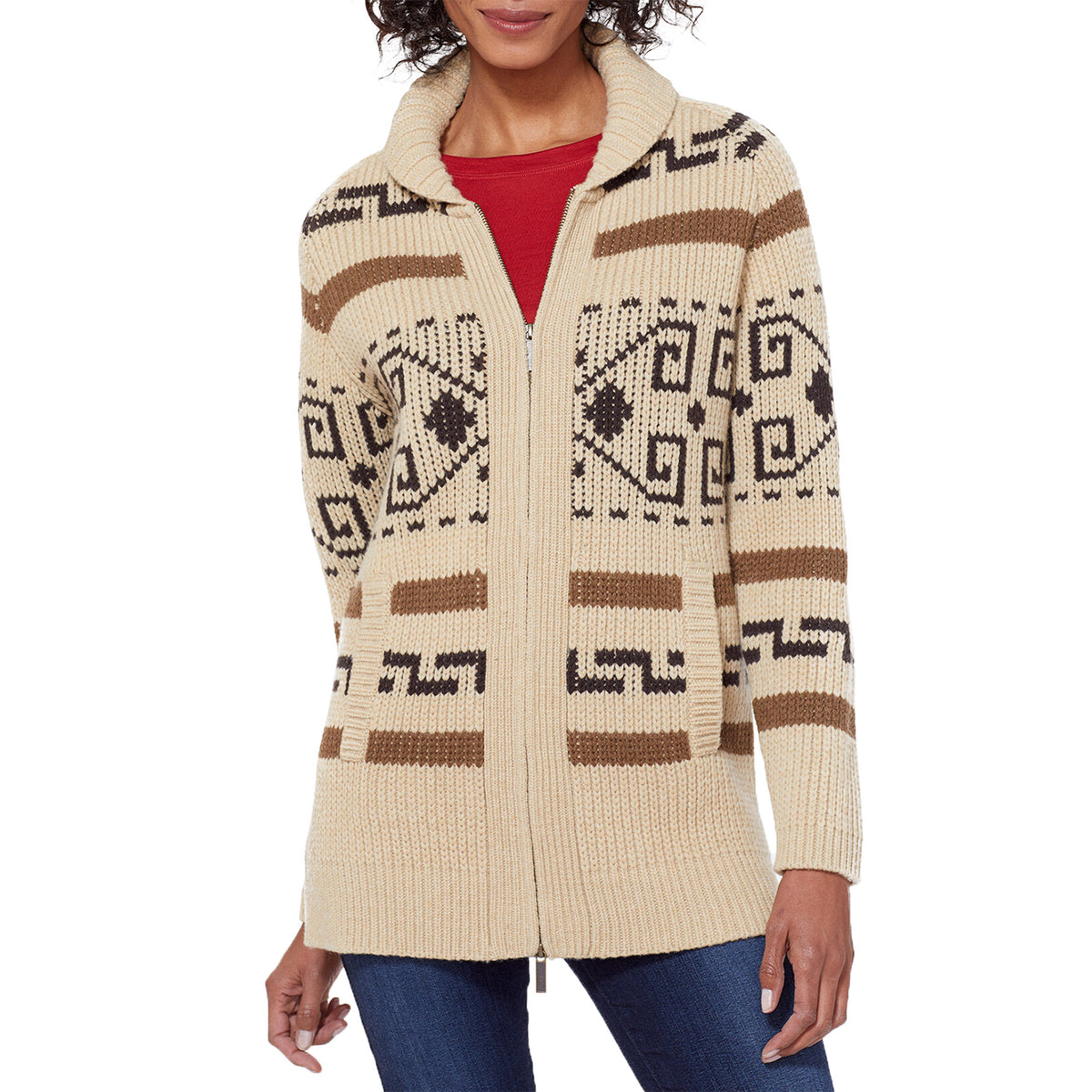 Pendleton Long Westerley Cardigan - Women's Tan/Brown Multi
