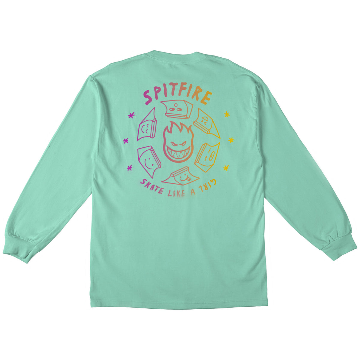 Spitfire Skate Like A Girl Fade Long-Sleeve T-Shirt - Unisex Celadon