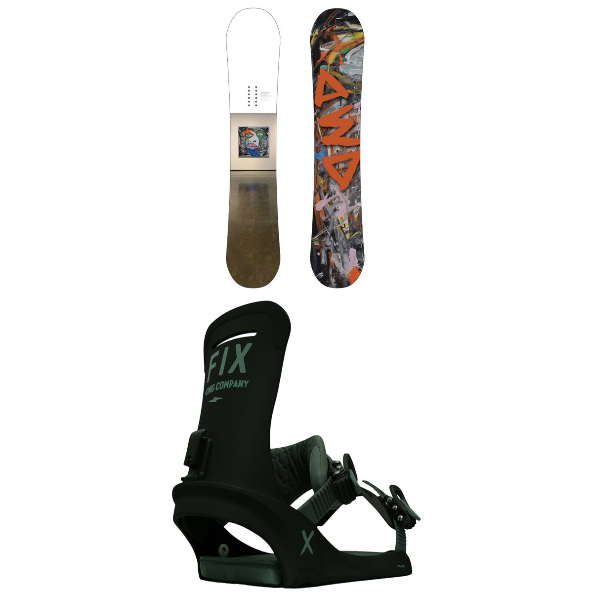 Dinosaurs Will Die Geeves Snowboard + Fix Truce Snowboard Bindings 2021