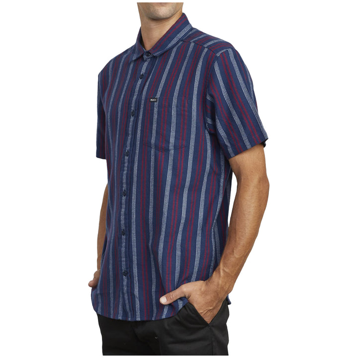 RVCA Displaced Stripe Short-Sleeve Shirt - Men's Moody Blue