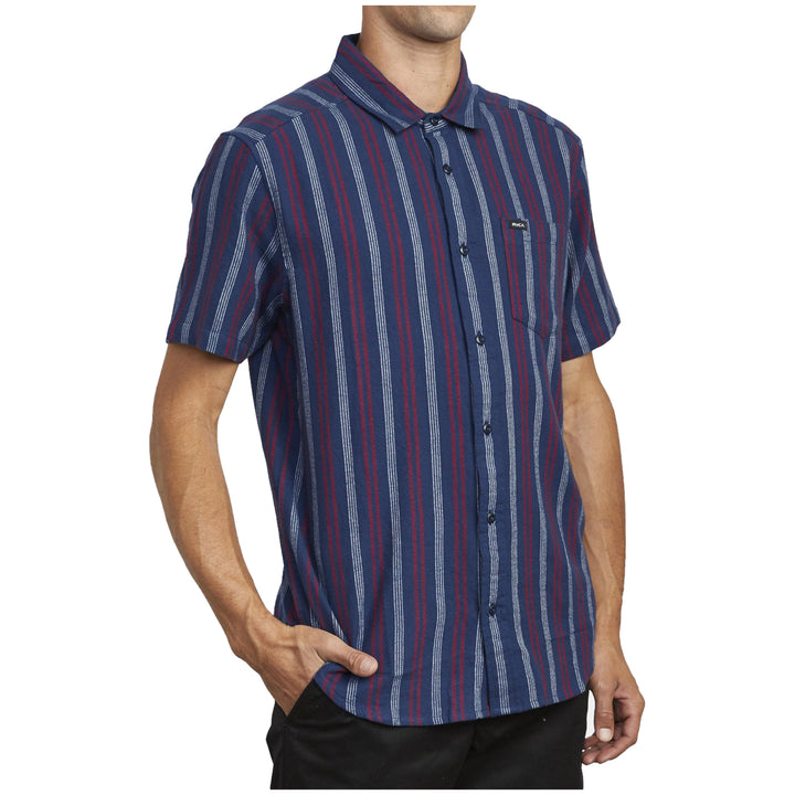 RVCA Displaced Stripe Short-Sleeve Shirt - Men's Moody Blue