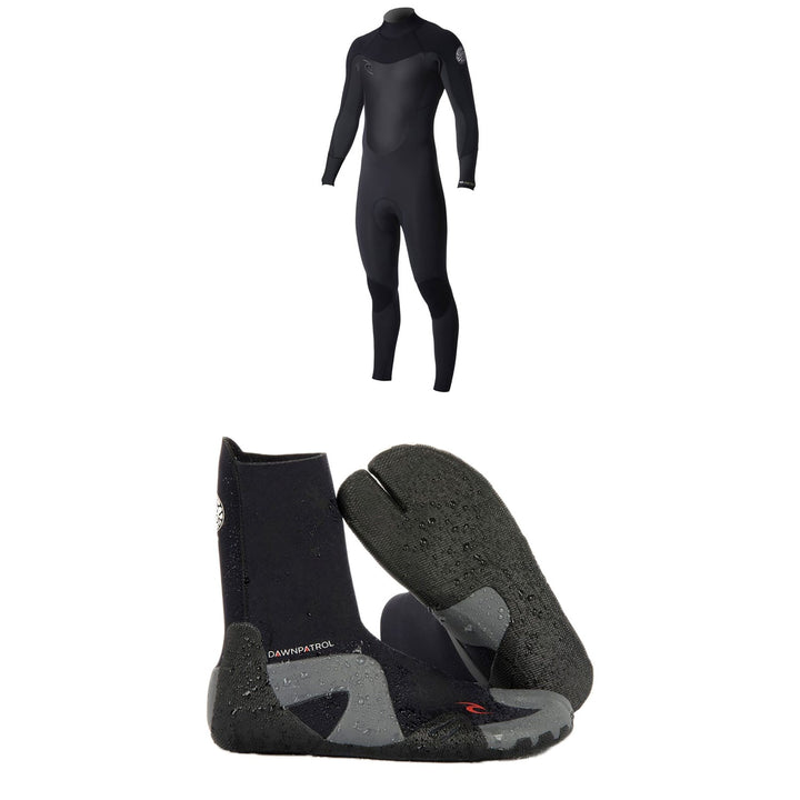 Rip Curl 4/3 Dawn Patrol Back Zip Wetsuit + Dawn Patrol 3mm Split Toe Boots
