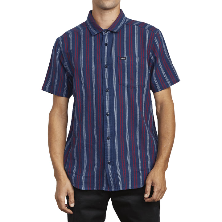 RVCA Displaced Stripe Short-Sleeve Shirt - Men's Moody Blue