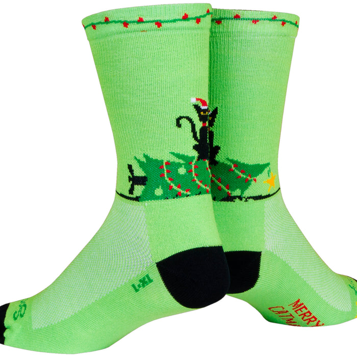 SockGuy Merry Cat Mas 6" Crew Bike Socks