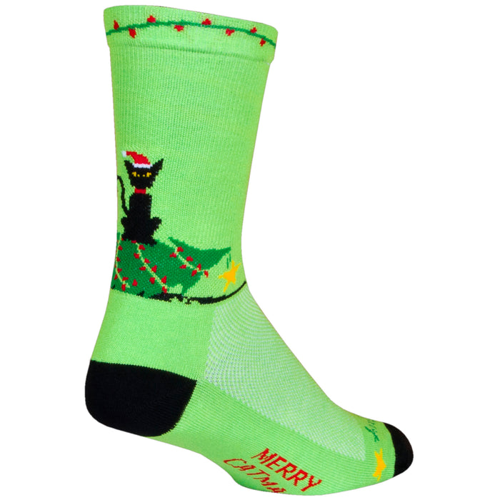 SockGuy Merry Cat Mas 6" Crew Bike Socks