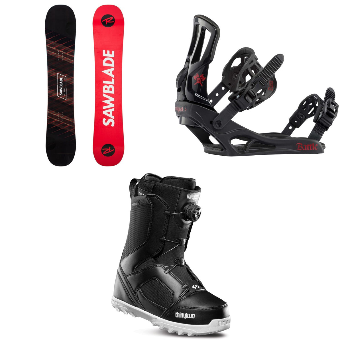 Rossignol Sawblade Snowboard 2020 + Battle Snowboard Bindings 2021 + thirtytwo STW Boa Snowboard Boots 2020