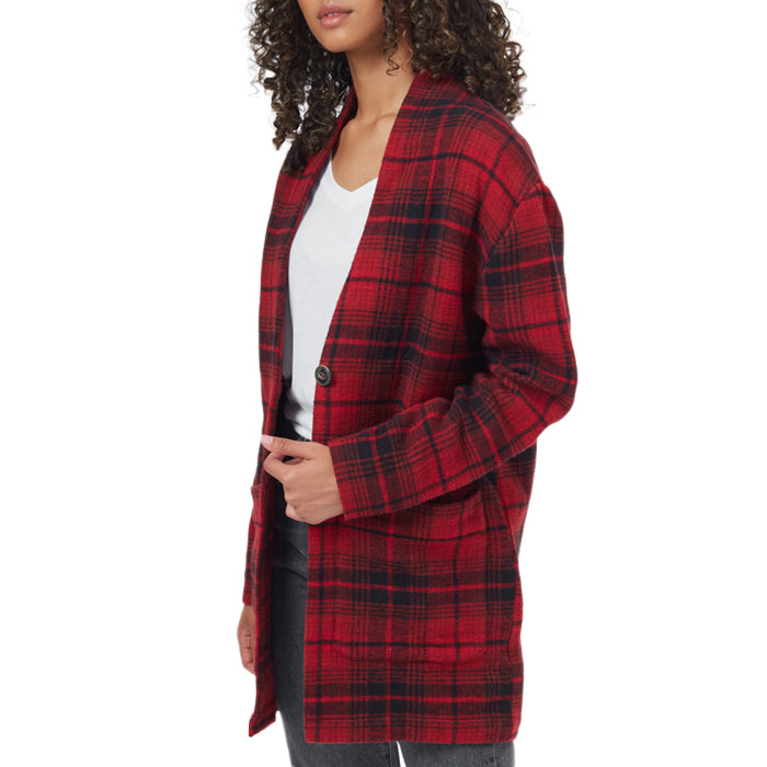 Tentree Flannel Cocoon Cardigan Top - Women's Rio Red Coastal Plaid