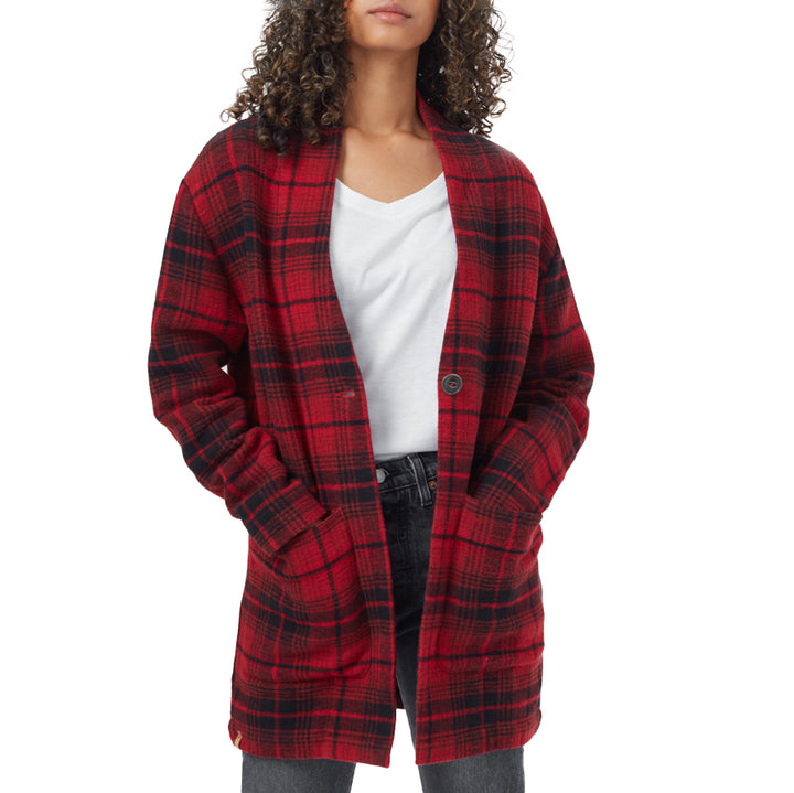 Tentree Flannel Cocoon Cardigan Top - Women's Rio Red Coastal Plaid