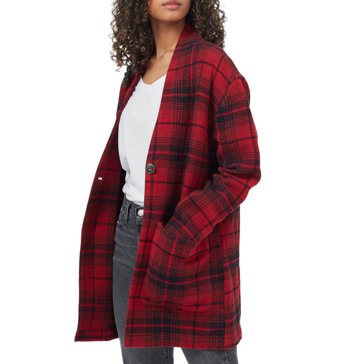 Tentree Flannel Cocoon Cardigan Top - Women's Rio Red Coastal Plaid