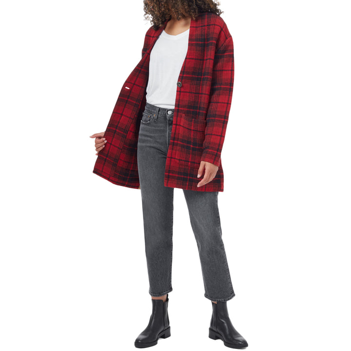 Tentree Flannel Cocoon Cardigan Top - Women's Rio Red Coastal Plaid