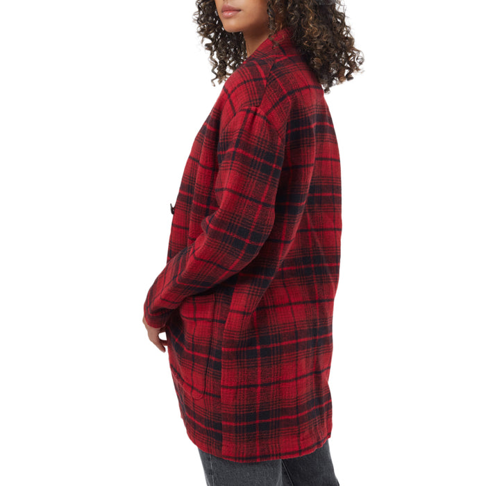 Tentree Flannel Cocoon Cardigan Top - Women's Rio Red Coastal Plaid
