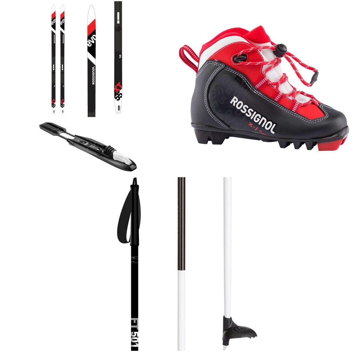 Rossignol Evo Action 55 Jr Cross Country Skis + Tour Step In Jr Bindings + X-1 Jr Classic Boots+ FT-501 Poles - Kids' 2021