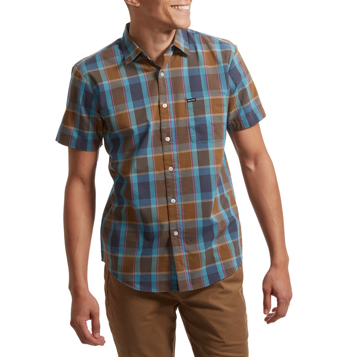 Brixton Charter Plaid Short-Sleeve Shirt - Men's Toffee