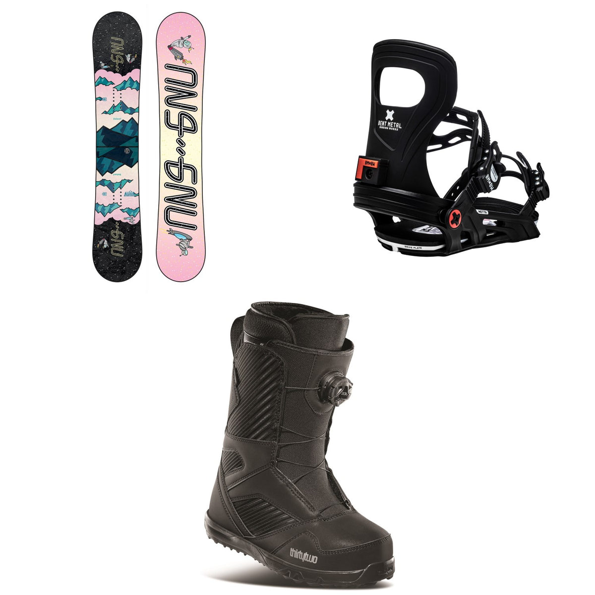 GNU Asym Velvet C2 Snowboard + Bent Metal Metta Snowboard Bindings + thirtytwo STW Boa Snowboard Boots - Women's 2021