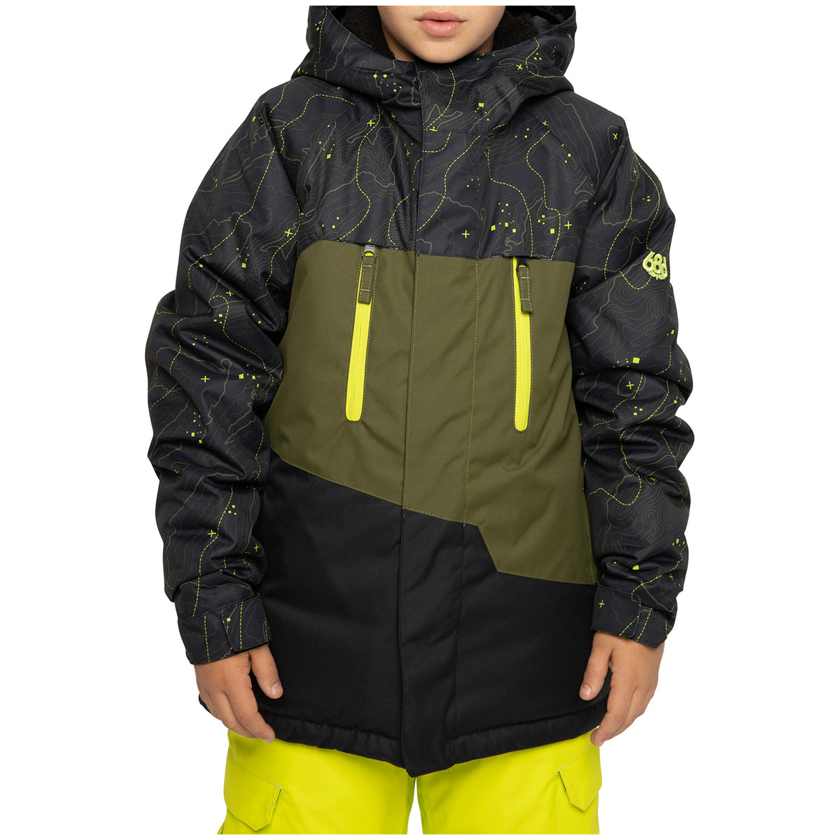 686 Geo Insulated Jacket - Boys' Black Contour Map