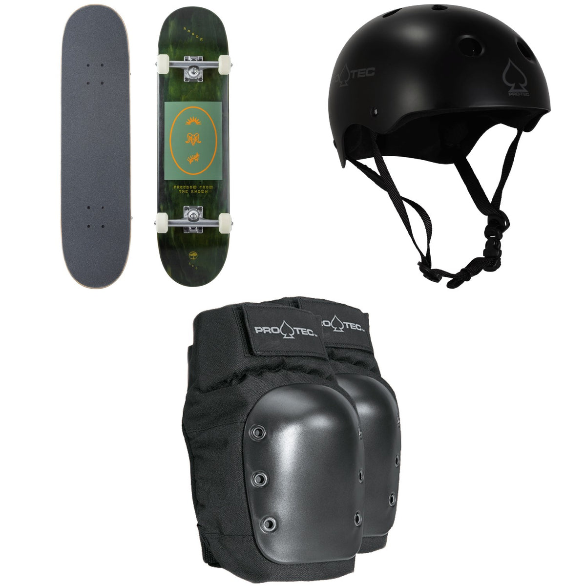 Arbor Whiskey 8.0 Recruit Skateboard Complete + Pro-Tec Classic Skate Skateboard Helmet + Street Skateboard Knee Pads