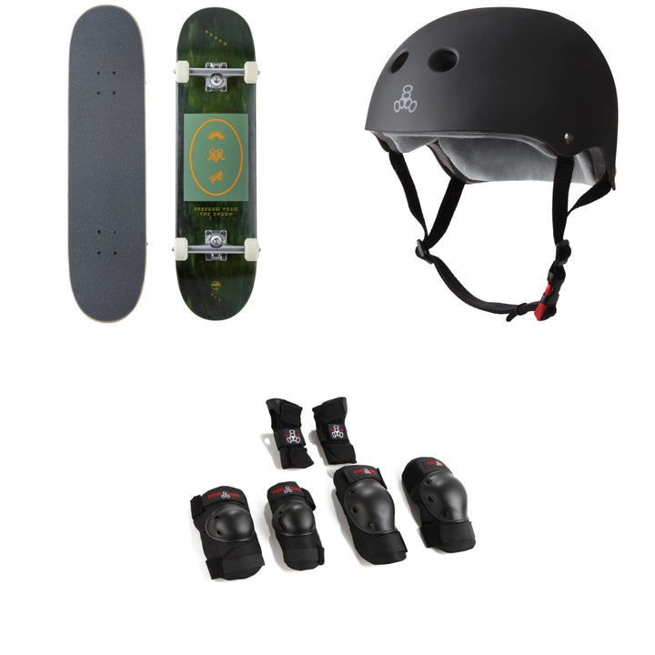 Arbor Whiskey 8.0 Recruit Skateboard Complete + Triple 8 The Certified Sweatsaver Skateboard Helmet + Saver Series High Impact Skateboard Pad Set