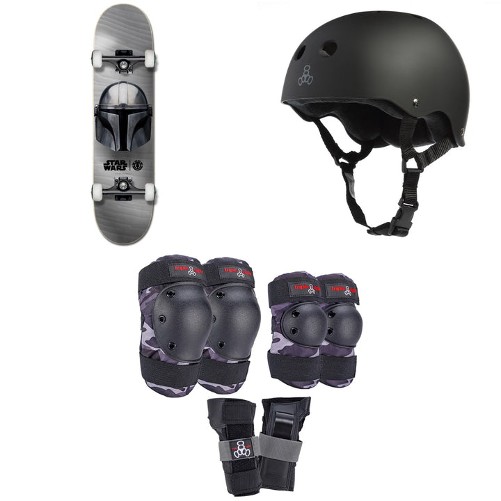 Element Star Wars Beskar 7.75 Skateboard Complete + Triple 8 Sweatsaver Liner Skateboard Helmet + Saver Series Color Collection Jr Pad Set