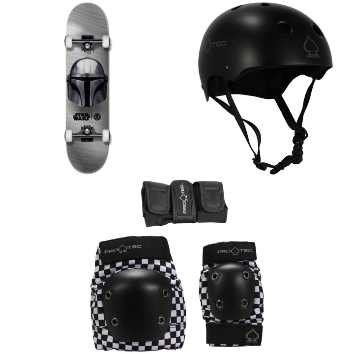 Element Star Wars Beskar 7.75 Skateboard Complete + Pro-Tec Classic Skate Skateboard Helmet + Street Gear Junior Skateboard Pads