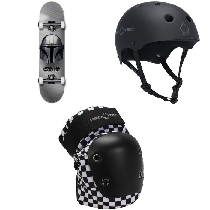 Element Star Wars Beskar 8.0 Skateboard Complete + Pro-Tec The Classic Certified EPS Skateboard Helmet + Street Skateboard Knee Pads