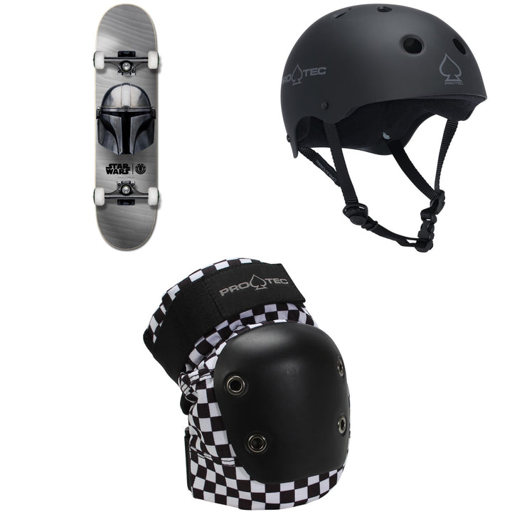 Element Star Wars Beskar 8.0 Skateboard Complete + Pro-Tec The Classic Certified EPS Skateboard Helmet + Street Skateboard Knee Pads