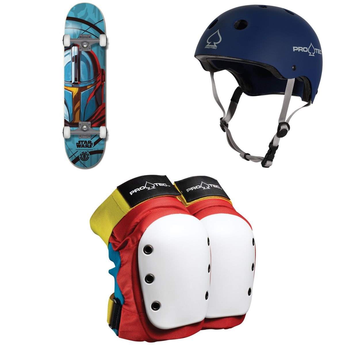 Element Star Wars Mando 8.0 Skateboard Complete + Pro-Tec The Classic Certified EPS Skateboard Helmet + Street Skateboard Knee Pads