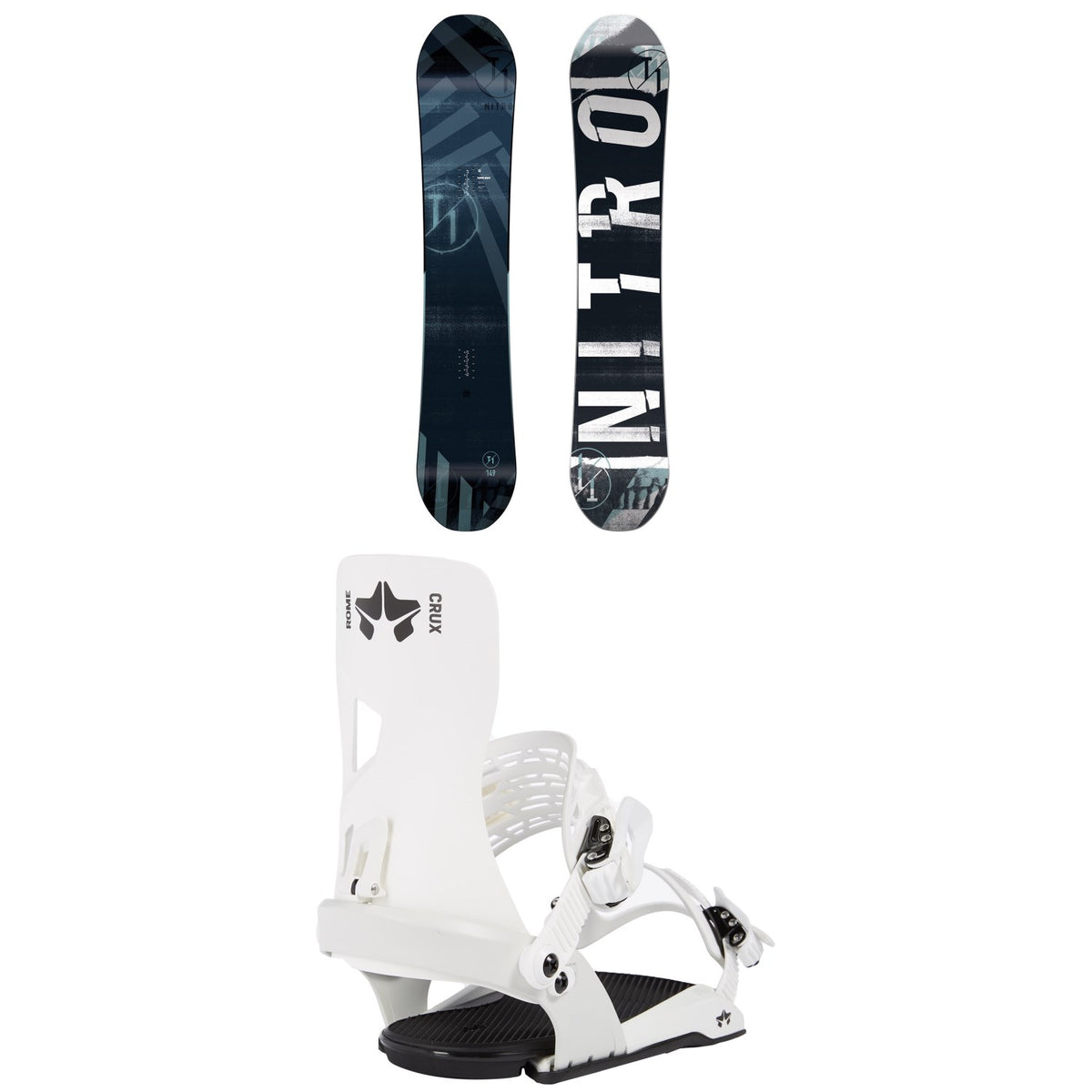 Nitro T1 Snowboard + Rome Crux SE Snowboard Bindings 2020