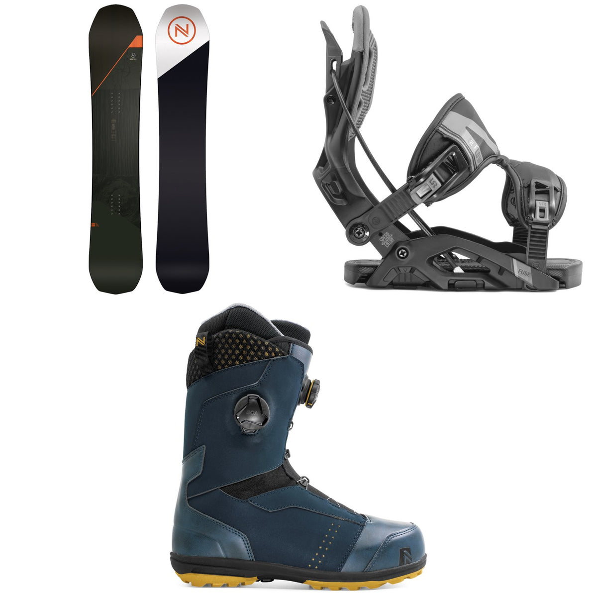 Nidecker Platinum Snowboard + Flow Fuse Fusion Snowboard Bindings + Nidecker Triton Focus Boa Snowboard Boots 2020