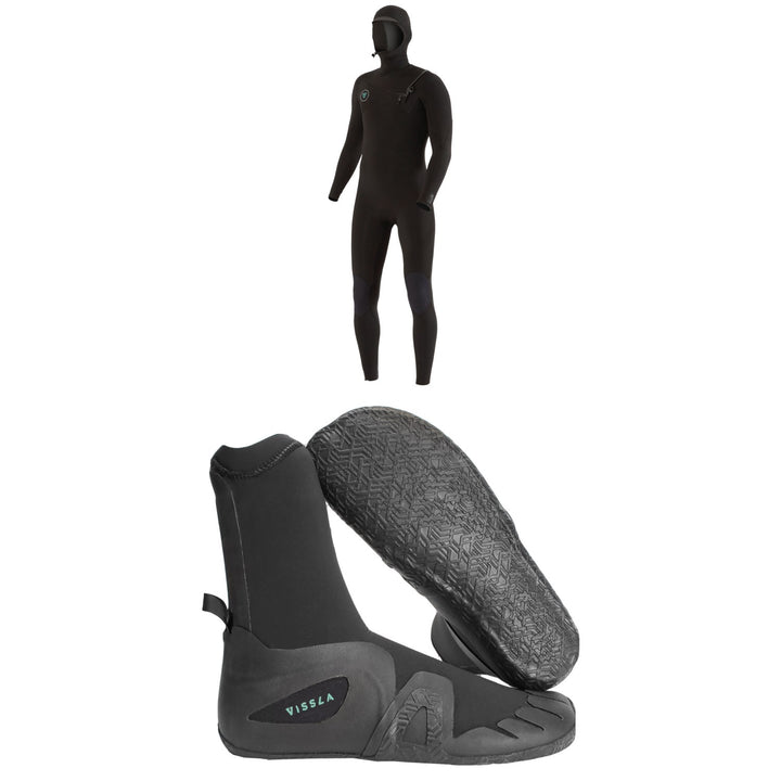 Vissla 7 Seas 5/4 Chest Zip Hooded Wetsuit + 7 Seas 5mm Round Toe Wetsuit Boots
