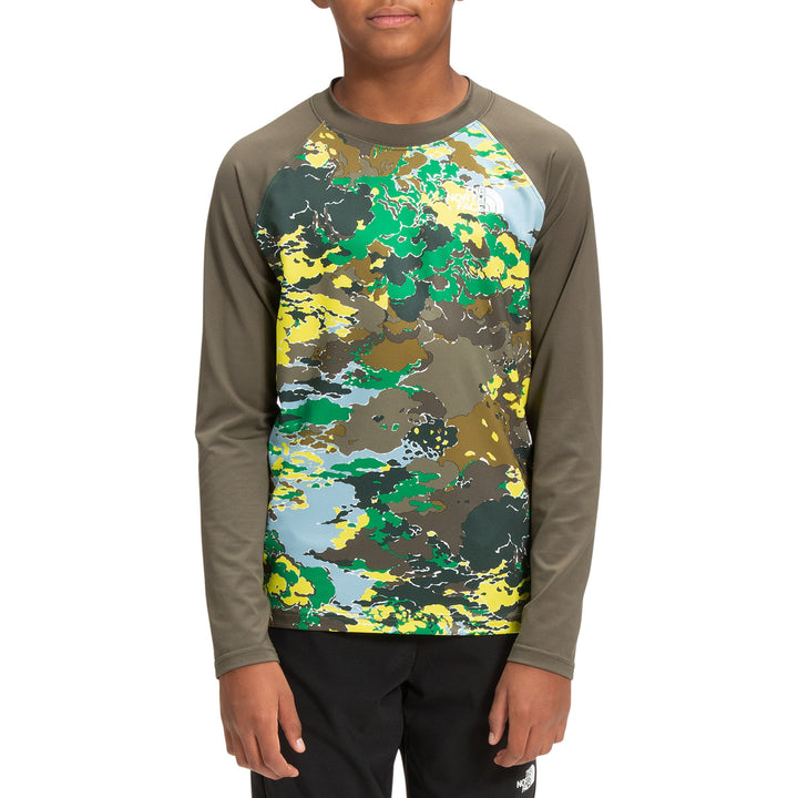 The North Face Long Sleeve Sun Tee - Boys' Sulphur Spring Green Cloud Camo Print
