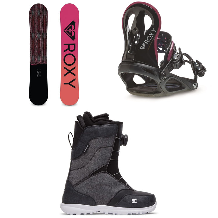 Roxy Wahine Snowboard + Wahine Snowboard Bindings + DC Search Boa Boots - Women's 2021