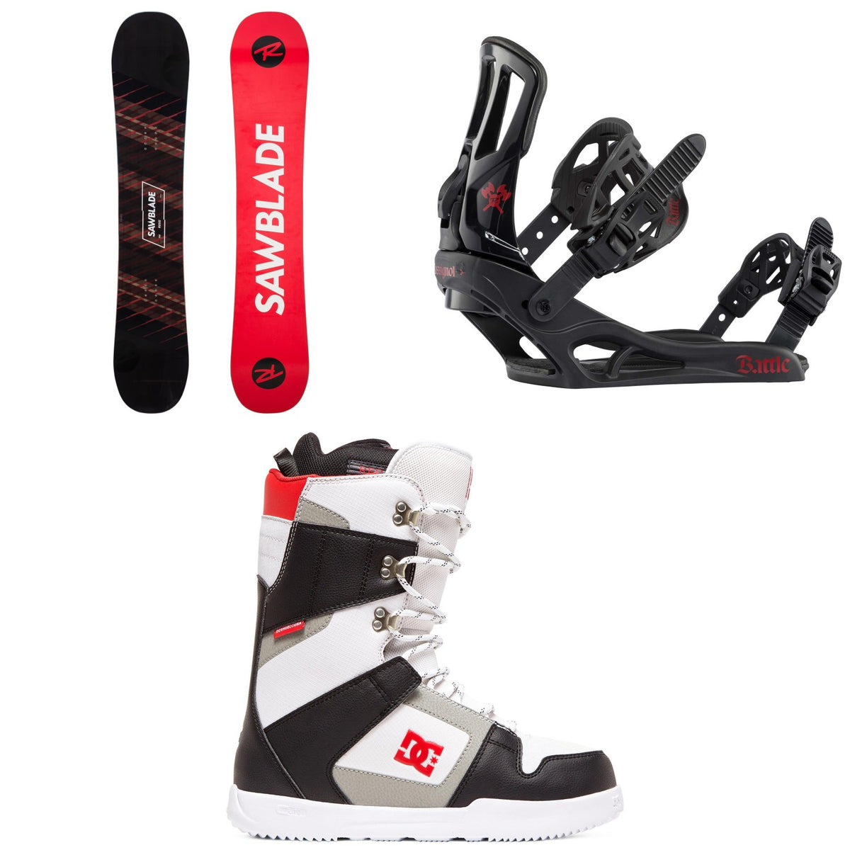 Rossignol Sawblade Snowboard 2020 + Rossignol Battle Snowboard Bindings 2021 + DC Phase Snowboard Boots 2020