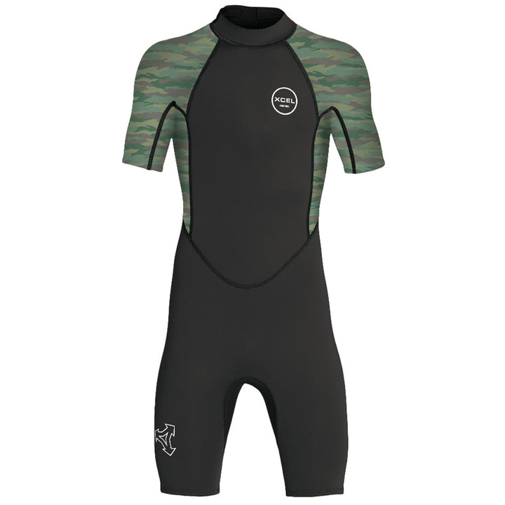 XCEL Axis Short Sleeve 2mm Springsuit - Boys' Black/Green Camo