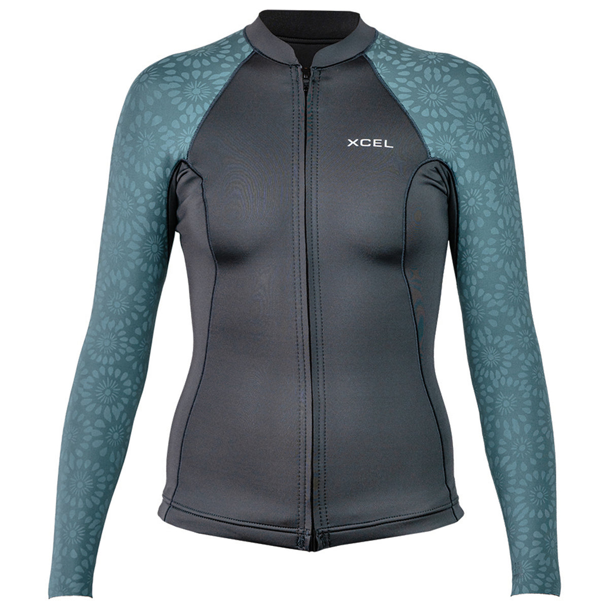 XCEL Axis Long Sleeve Front Zip 1.5/1mm Wetsuit Jacket - Women's Graphite/Tinfoil Flower Print