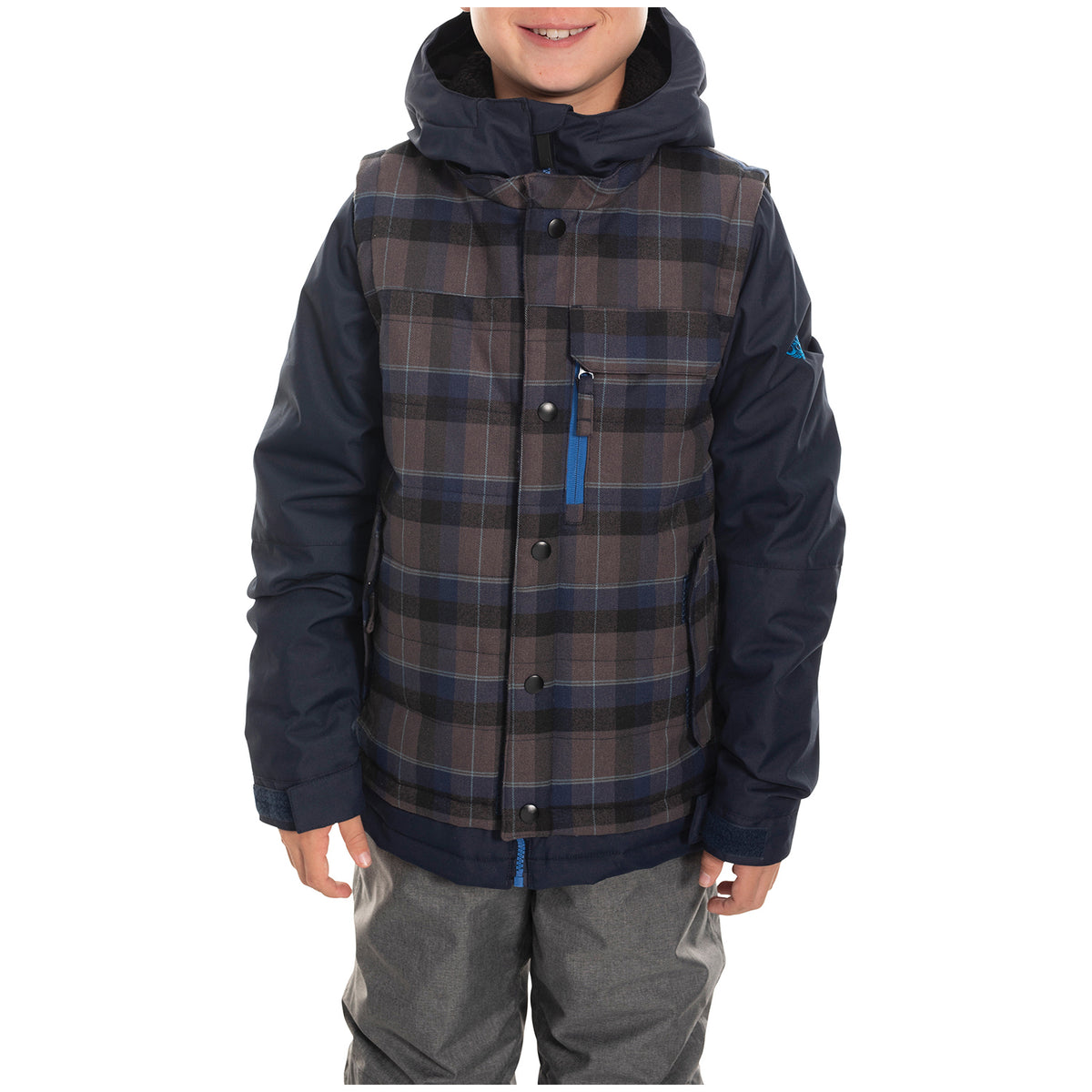 686 Scout Insulated Jacket - Boys' Navy Plaid Colorblock