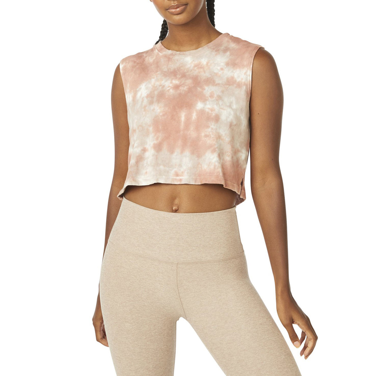 Beyond Yoga Night In Cropped Tank - Women's Earthen Rose/Chai Cloud