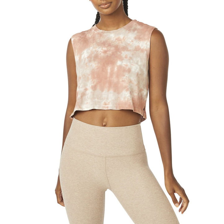 Beyond Yoga Night In Cropped Tank - Women's Earthen Rose/Chai Cloud