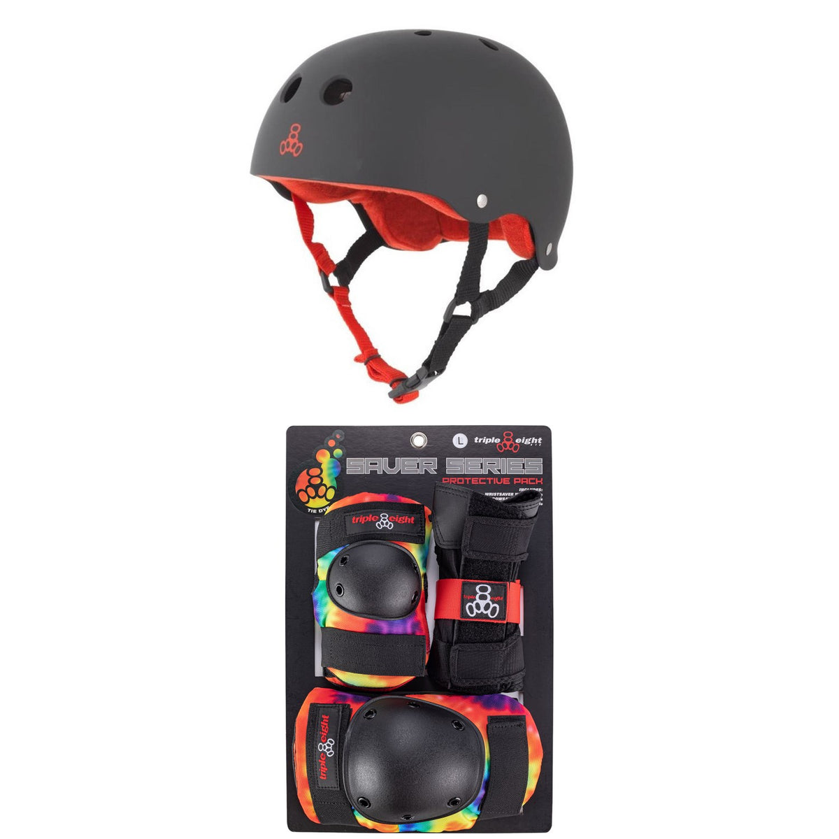 Triple 8 Sweatsaver Liner Skateboard Helmet + Saver Series Color Collection Skateboard JR Pad Set