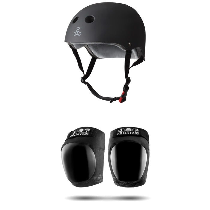 Triple 8 The Certified Sweatsaver Skateboard Helmet + 187 Pro Skateboard Knee Pads