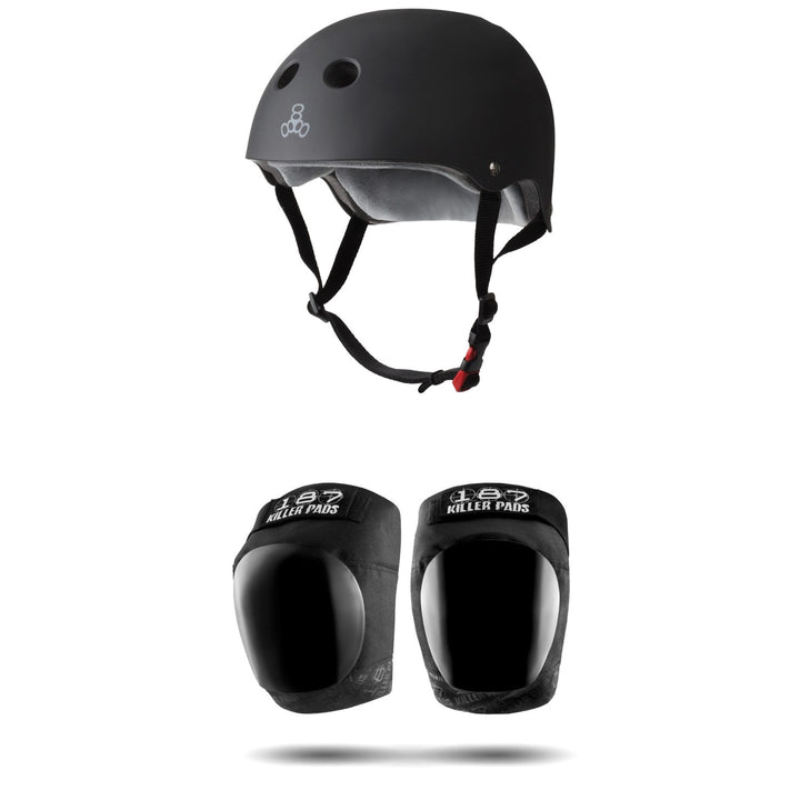 Triple 8 The Certified Sweatsaver Skateboard Helmet + 187 Pro Skateboard Knee Pads