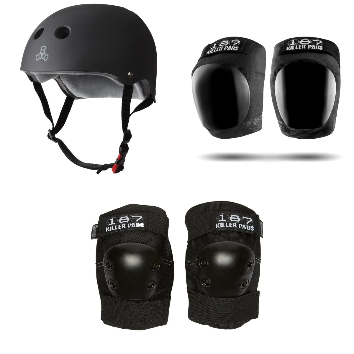 Triple 8 The Certified Sweatsaver Skateboard Helmet + 187 Pro Skateboard Knee Pads + 187 Pro Skateboard Elbow Pads