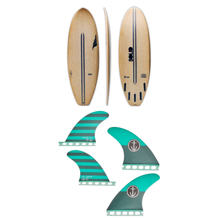 Solid Surf Co Lunch Break Surfboard + Captain Fin CF Medium Single Tab Quad Fin Set