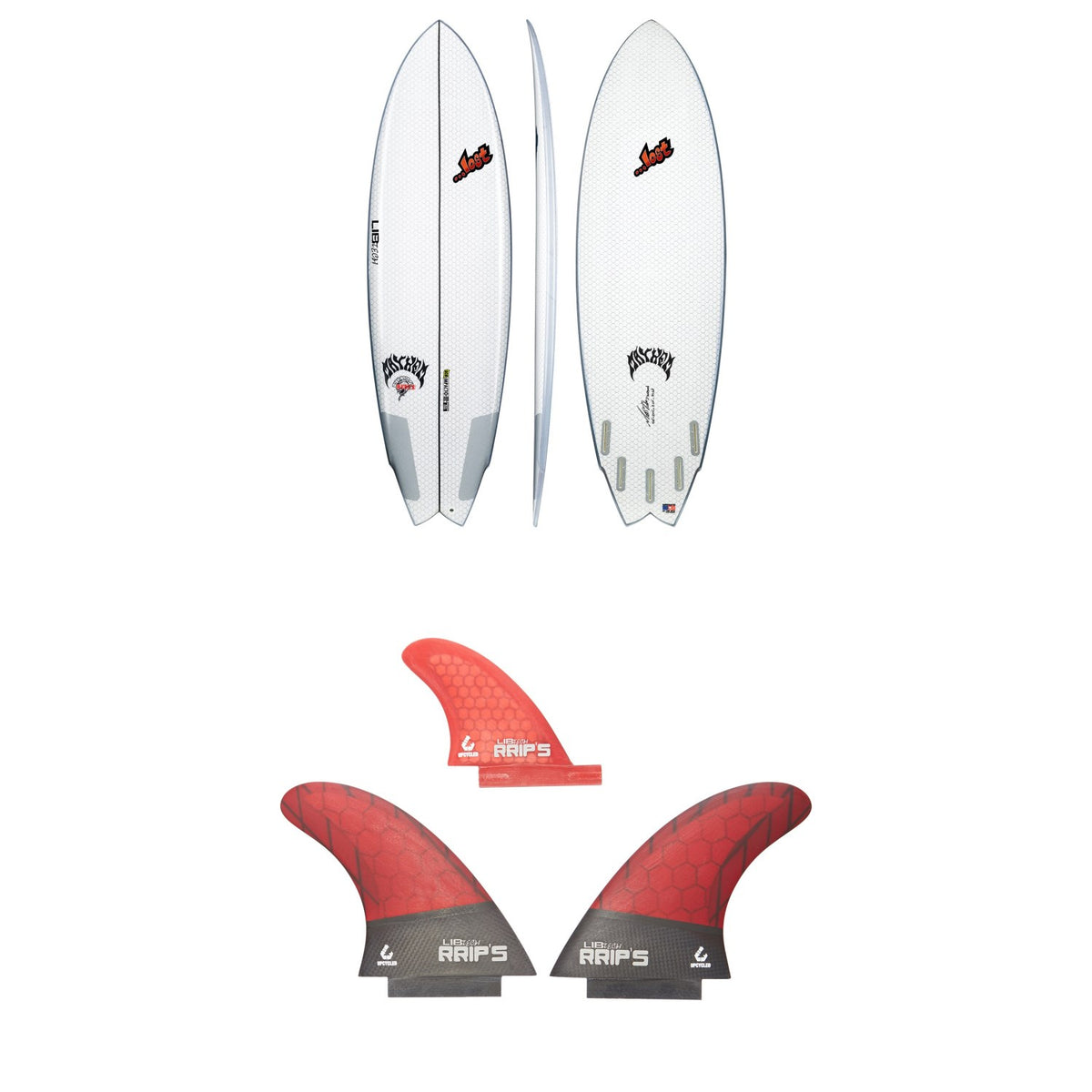 Lib Tech x Lost Round Nose Fish Surfboard + Twin + Trailer Fin Set